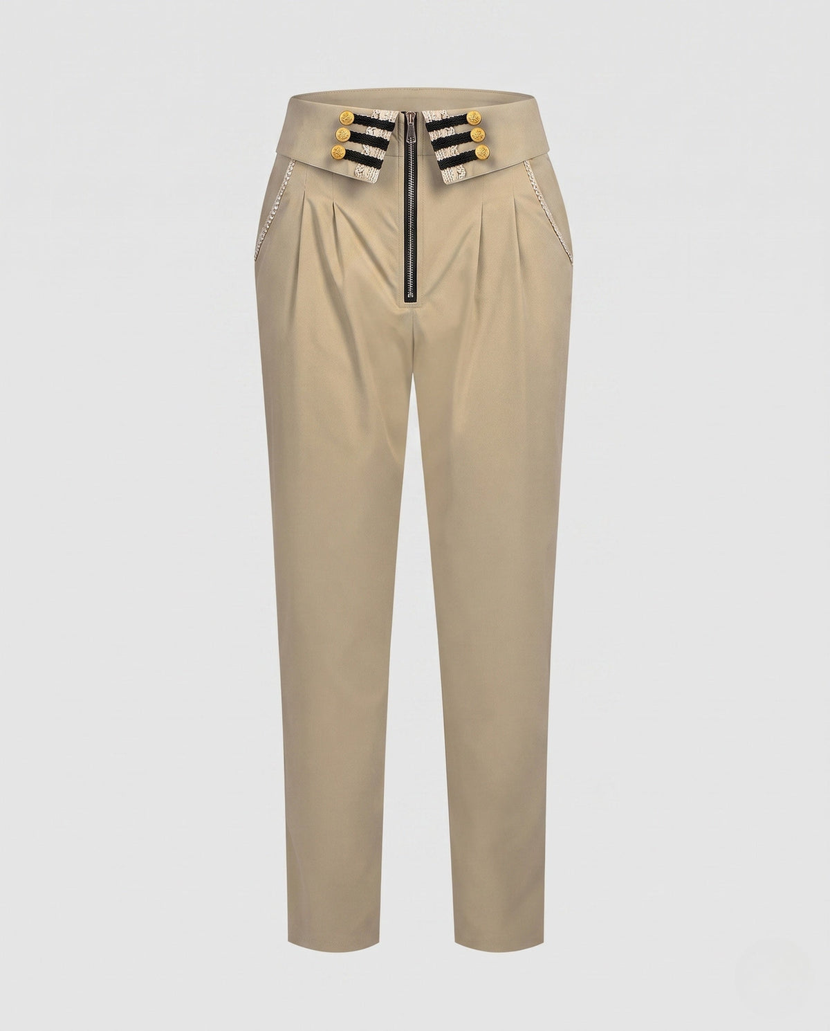 Ladies elegant suit trousers with decorative button placket and high waist EVA-US