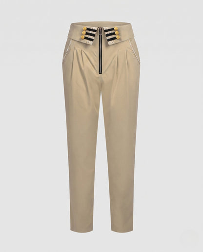 Ladies elegant suit trousers with decorative button placket and high waist EVA-US