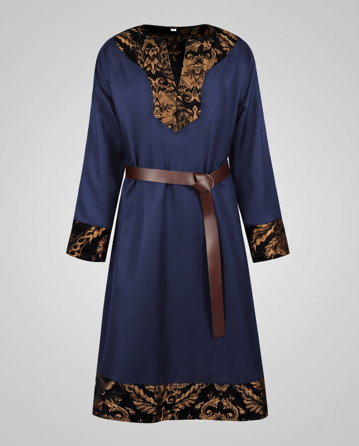 Women Elegant Long Sleeve Dress with Artistic Embellishment and Matching Belt EVA-US