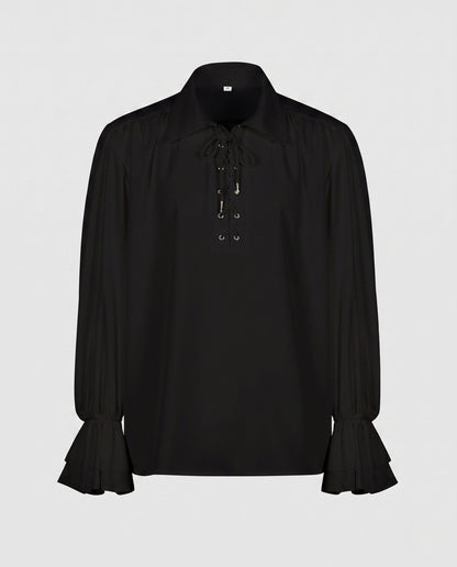 Women Elegant Ruffled Blouse with Lacing and Wide Flared Sleeves EVA-US
