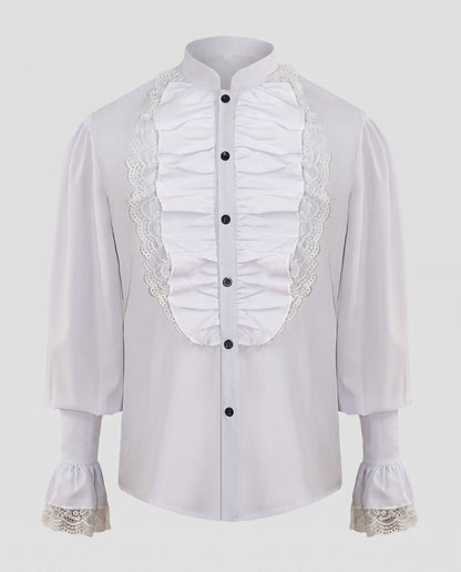 Women Elegant Ruffle Shirt with Lace Accents EVA-US