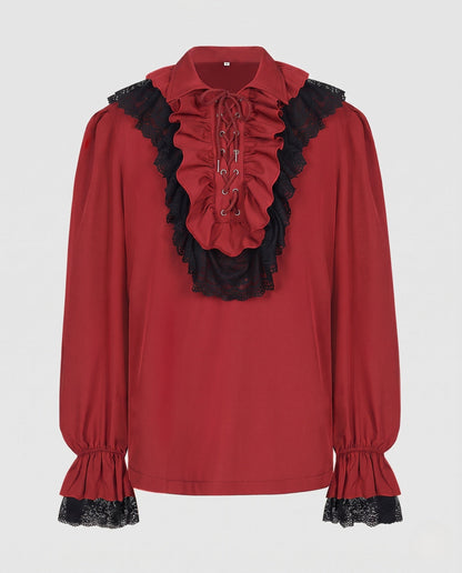 Ladies Elegant Ruffle Shirt with Lace Trim and Lacing EVA-US
