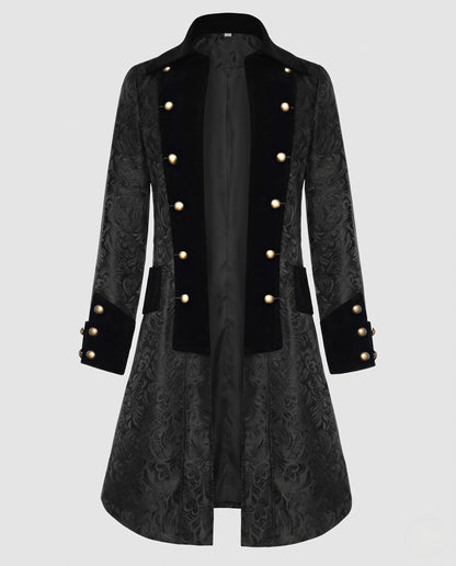 Ladies Elegant Brocade Coat with Golden Accents EVA-US