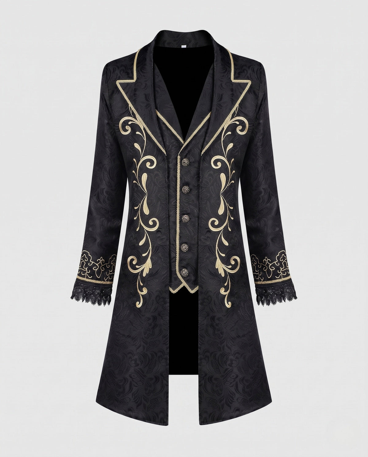 Women elegant brocade coat with elaborate embellishments and deep lapel EVA-US