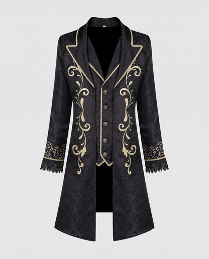 Women elegant brocade coat with elaborate embellishments and deep lapel EVA-US