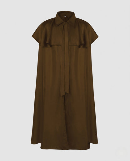 Women Elegant Cape Coat with Tie Belt and Short Cut EVA-US