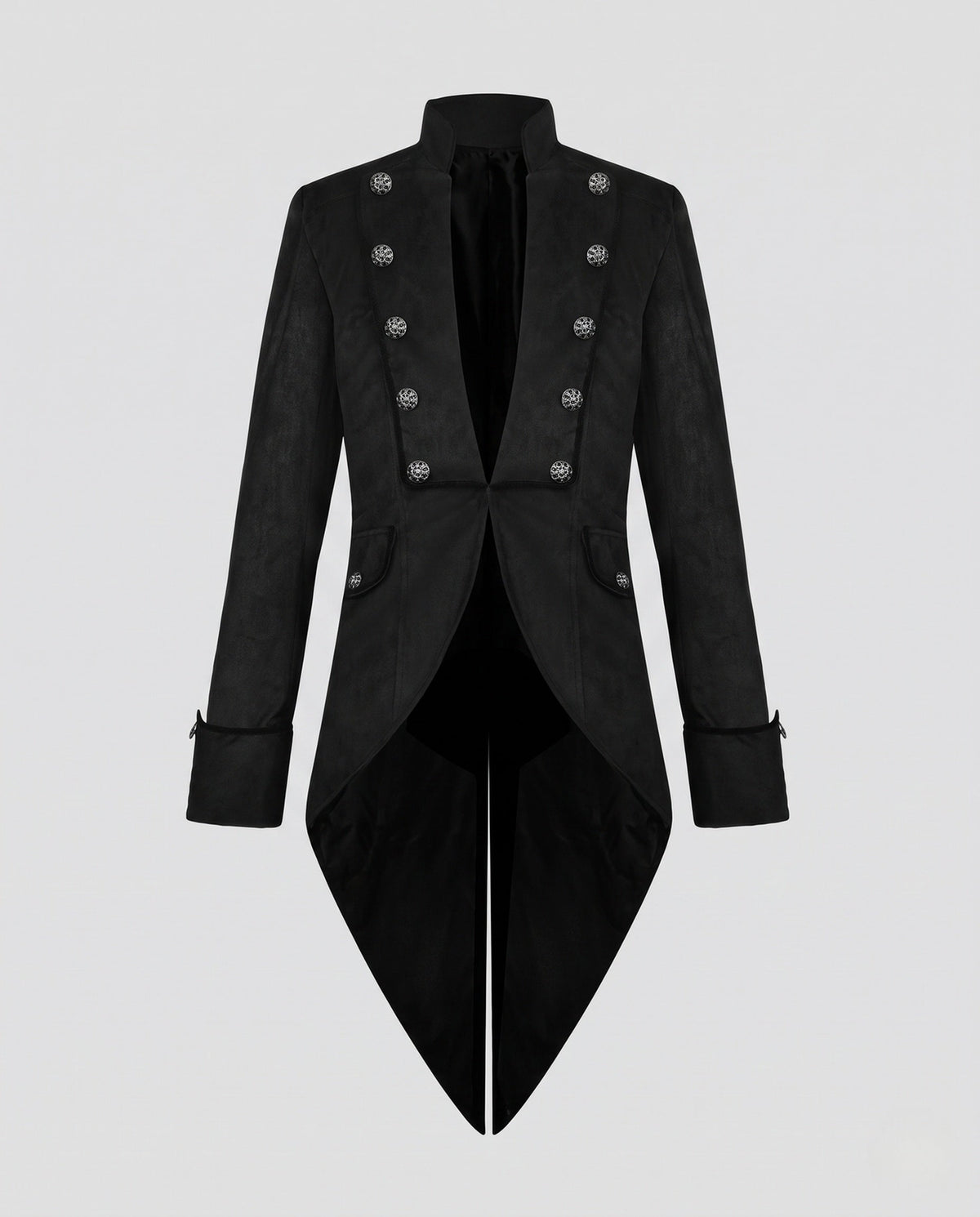 Women's Elegant Frack Coat with Elaborate Buttons and Asymmetrical Hem EVA-US