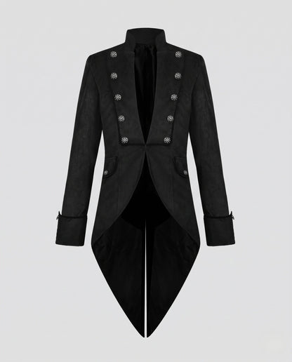 Women's Elegant Frack Coat with Elaborate Buttons and Asymmetrical Hem EVA-US