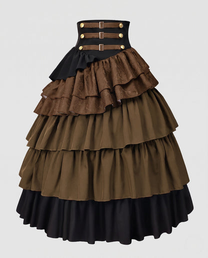 Ladies Elegant layered skirt with elaborate ruffles and decorative buttons EVA-US