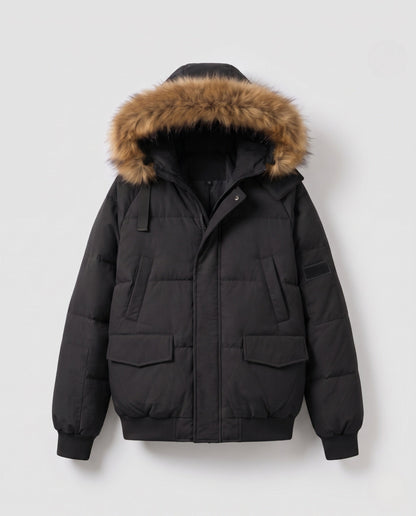Women's short urban thermal parka with detachable faux fur trim, raglan sleeves, and concealed two-way zipper