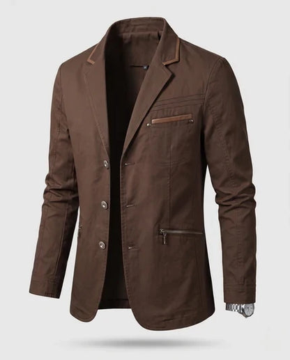 Men's Lightweight Cotton Blazer in Casual Style with Zip Chest Pocket and Slim Silhouette