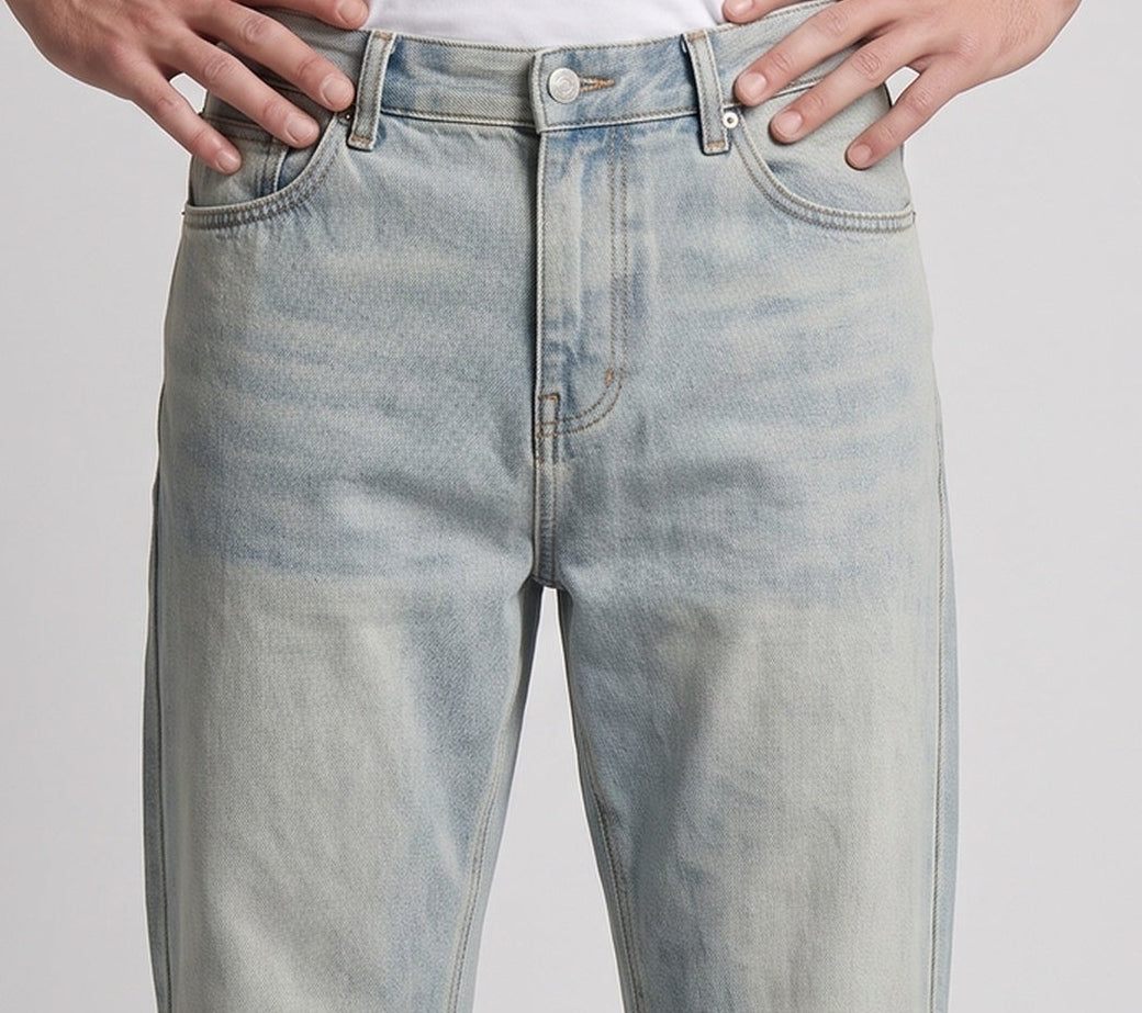 Men's ultra-wide cut denim jeans with washed vintage look EVA-US