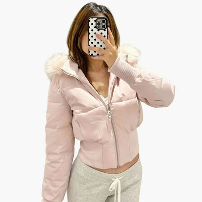 EVA-US | Winter jacket with hood and fur collar - Stylish, fitted transitional jacket for autumn and winter