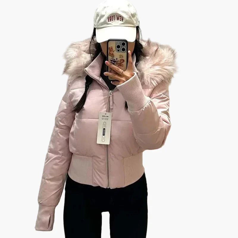 EVA-US | Winter jacket with hood and fur collar - Stylish, fitted transitional jacket for autumn and winter