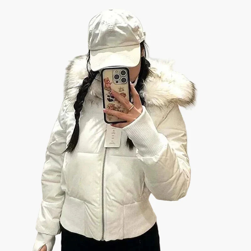 EVA-US | Winter jacket with hood and fur collar - Stylish, fitted transitional jacket for autumn and winter