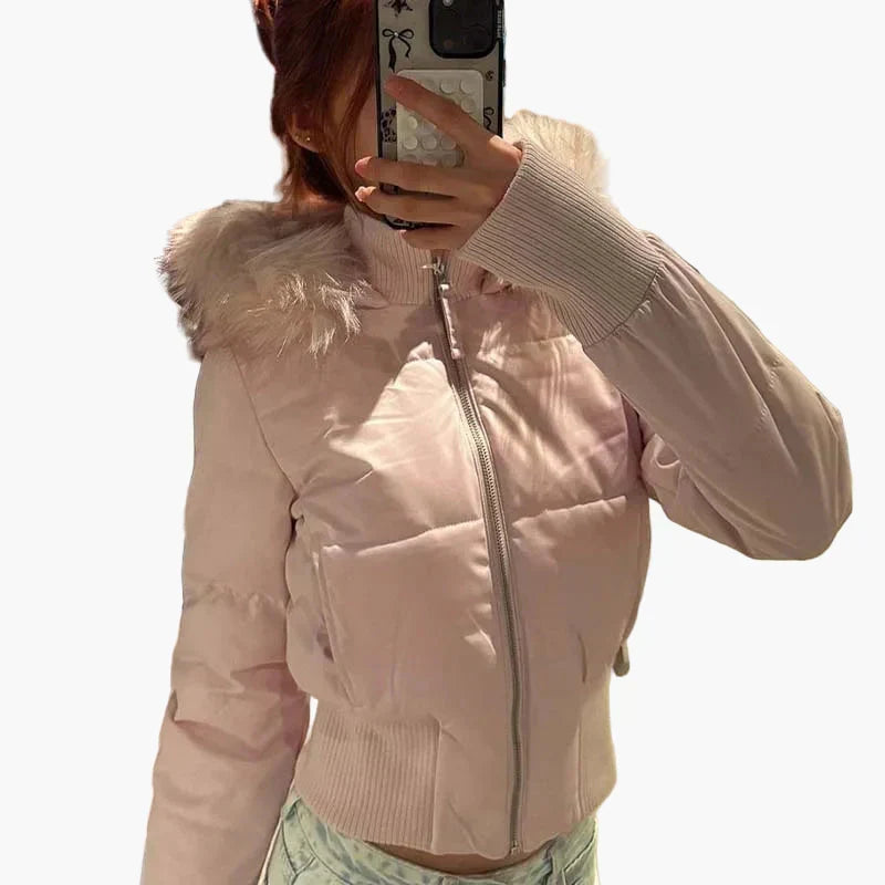EVA-US | Winter jacket with hood and fur collar - Stylish, fitted transitional jacket for autumn and winter