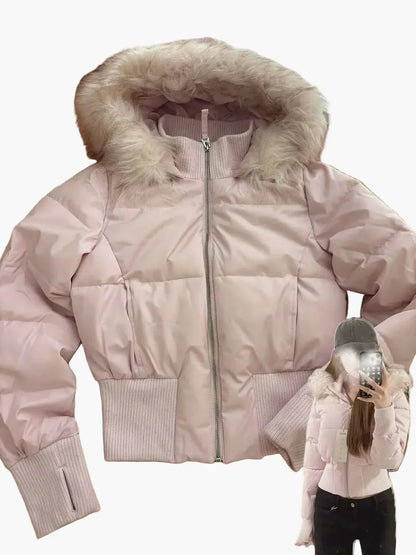 EVA-US | Winter jacket with hood and fur collar - Stylish, fitted transitional jacket for autumn and winter