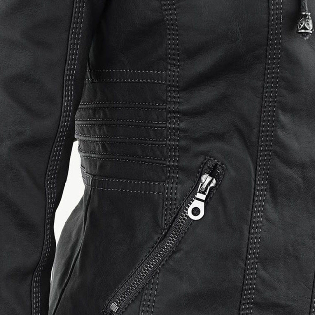 Schwarz lederjacke mit seitlicher reißverschlusstasche