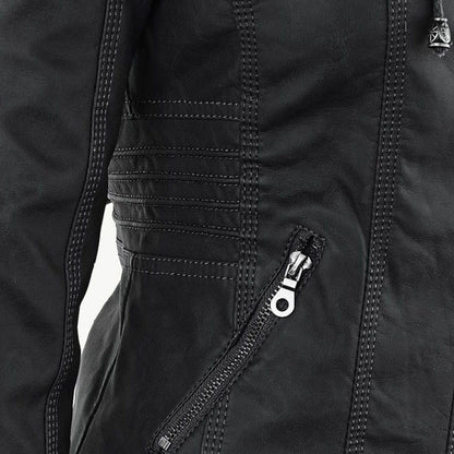 Schwarz lederjacke mit seitlicher reißverschlusstasche