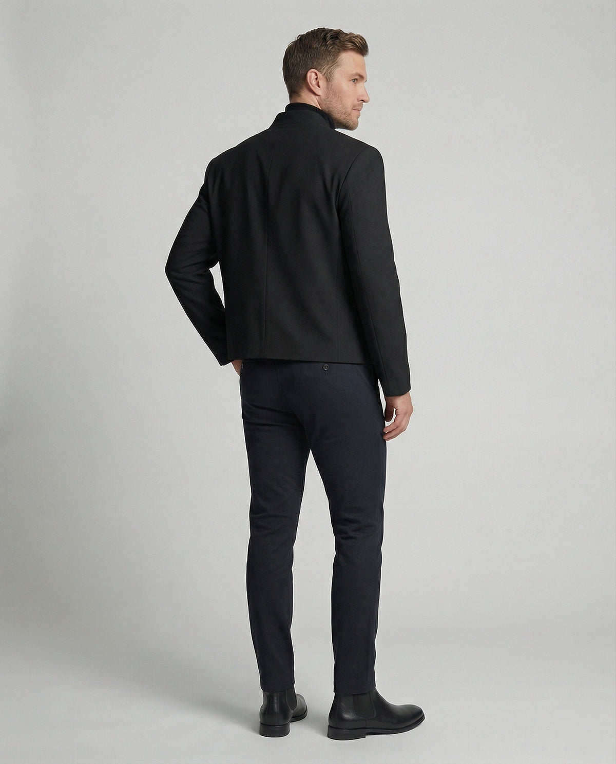 Men's Jacket New Chinese Style Stand Collar Black Short