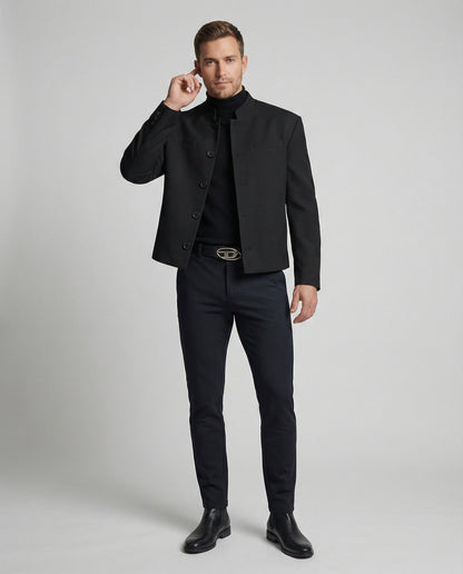 Men's Jacket New Chinese Style Stand Collar Black Short