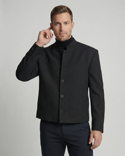 Men's Jacket New Chinese Style Stand Collar Black Short