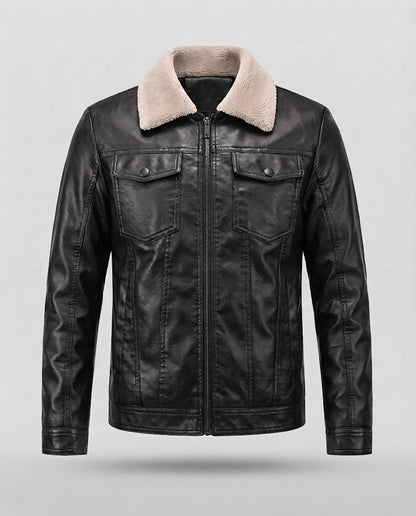 Men's leather jacket in pilot style with Sherpa collar EVA-US