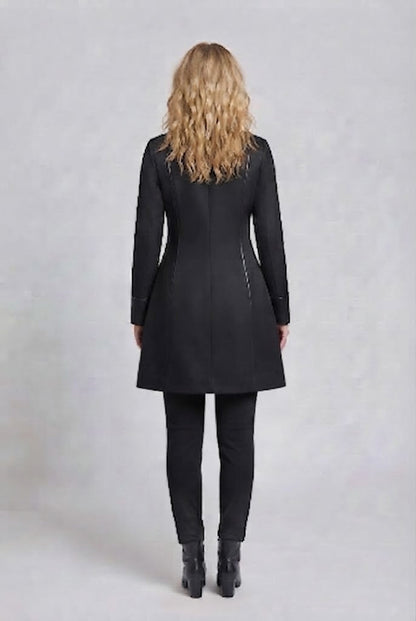Women's elegant tailcoat with lace accents and decorative button placket EVA-US