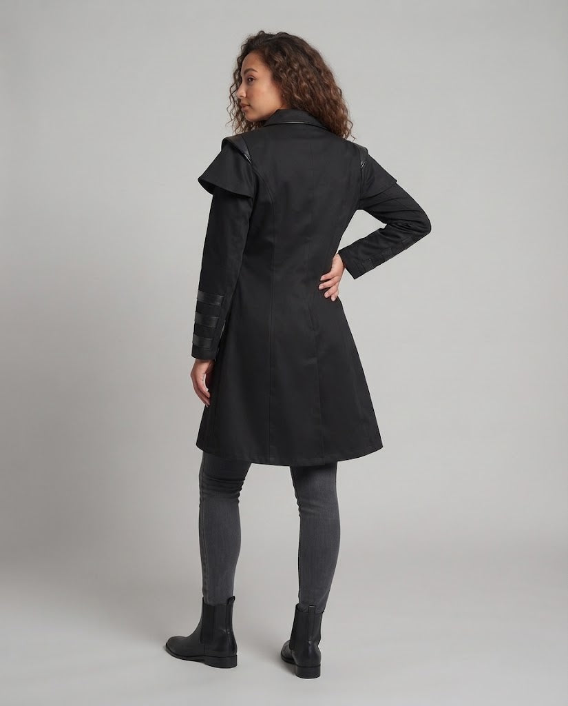 Women's Off-Shoulder Coat with Voluminous Sleeves and Decorative Accents EVA-US