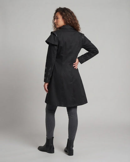 Women's Off-Shoulder Coat with Voluminous Sleeves and Decorative Accents EVA-US
