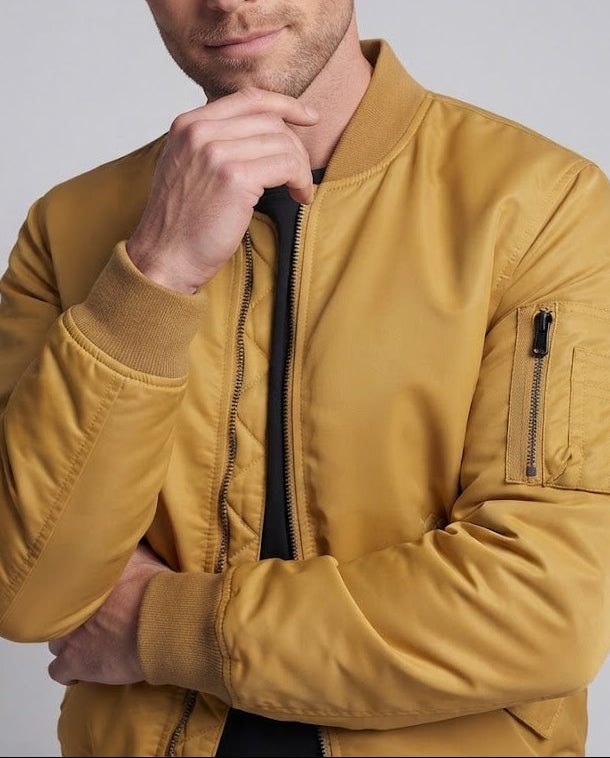 Men's nylon bomber jacket in aviator style with quilted thermal lining and sleeve utility pocket EVA-US