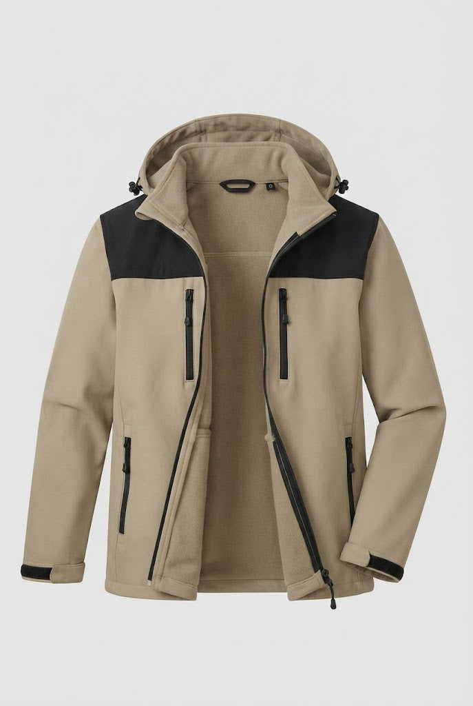 Men's two-layer softshell outdoor jacket with removable fleece inner jacket and hood EVA-US