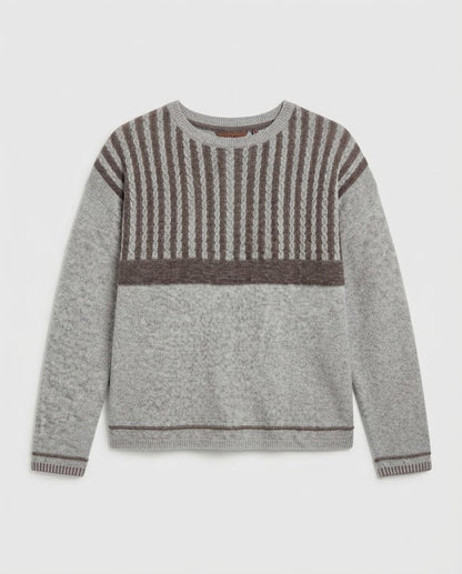 Women's fine knit pullover with cable texture and contrasting yoke EVA-US