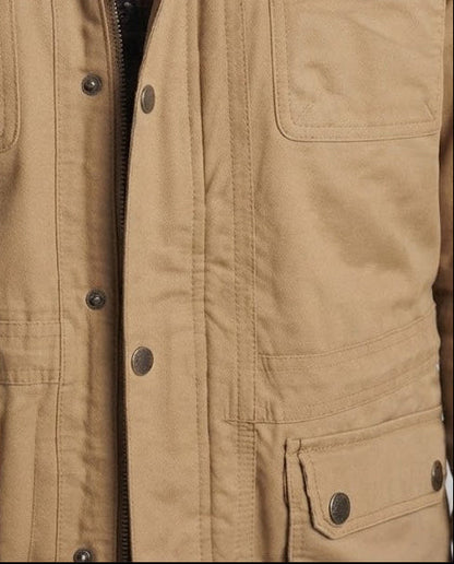 Men's warmer canvas parka with teddy lining, hood, and multiple pockets EVA-US