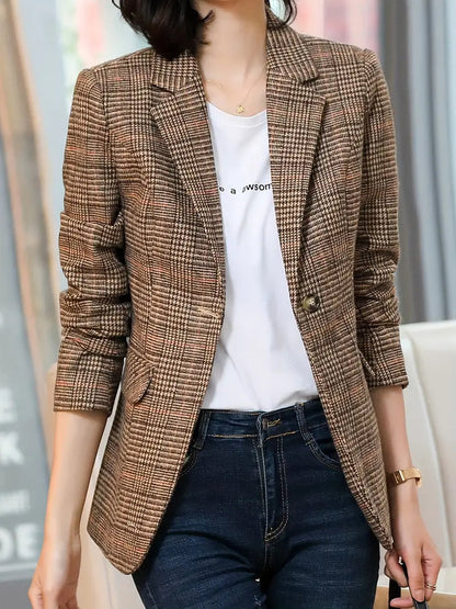 EVA-US | Checked Blazer With Lapel And One Button