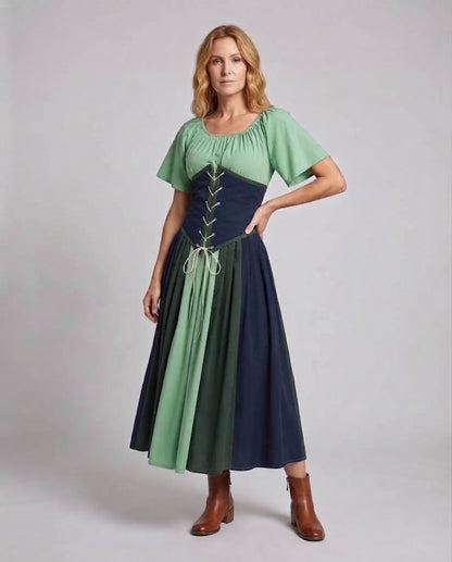 Women's wrap dress with intricate lacing design and flowing skirt EVA-US
