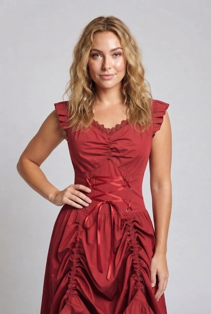 Women's romantic dress with ruffle details and elegant lacing EVA-US