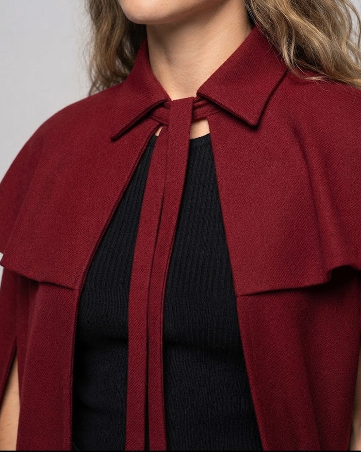 Women's elegant hooded cape with flutter sleeves and waist accentuations EVA-US