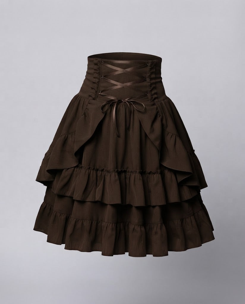 Women Sweet Ruffled Dress with Apron Design and Lacing Details EVA-US