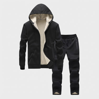 Men's Fleece Lined Tracksuit Set with Teddy Lining and Hooded Jacket EVA-US