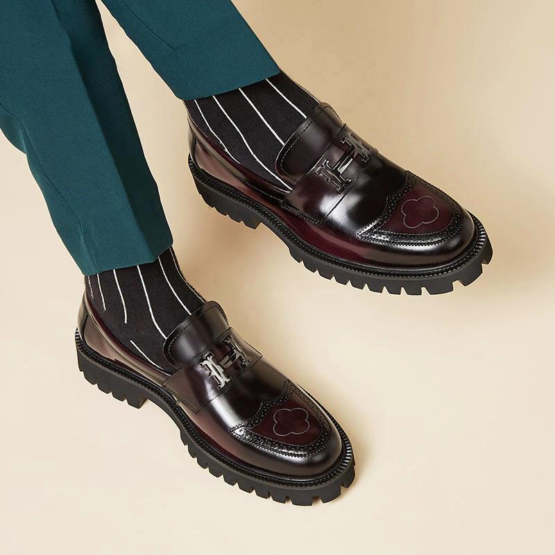 Men's Loafer Leather Burgundy Thick Sole Designer