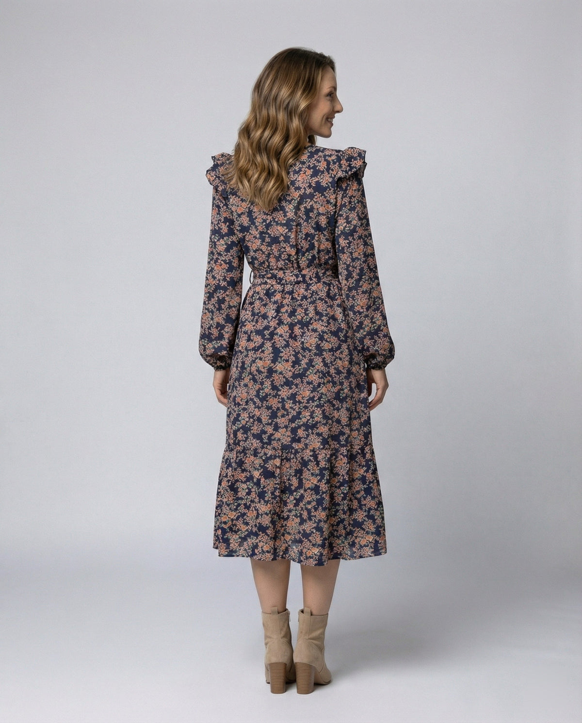 Women's blouse dress with floral design and adjustable belt