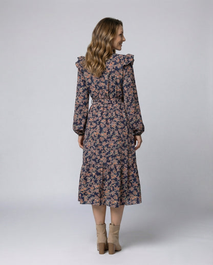 Women's blouse dress with floral design and adjustable belt