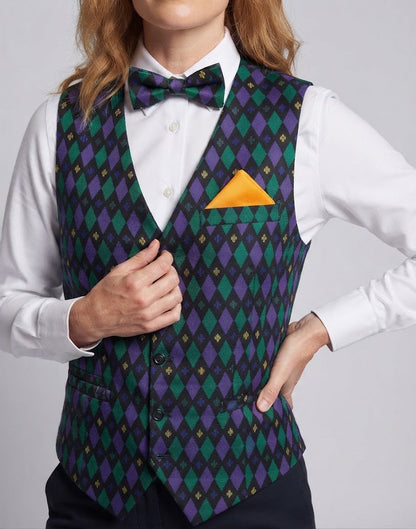 Ladies festive waistcoat with colorful checked pattern and matching accessories EVA-US