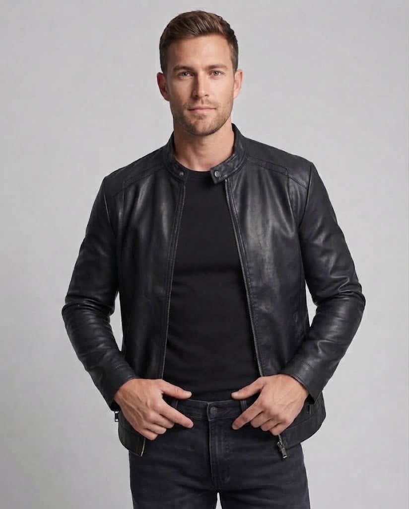 Men's Fashion Faux Leather Jacket with Stand Collar EVA-US 1788321813