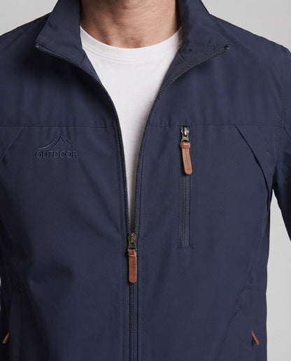 Men's lightweight wind-resistant outdoor jacket with stand-up collar, chest zipper, and elastic cuffs EVA-US