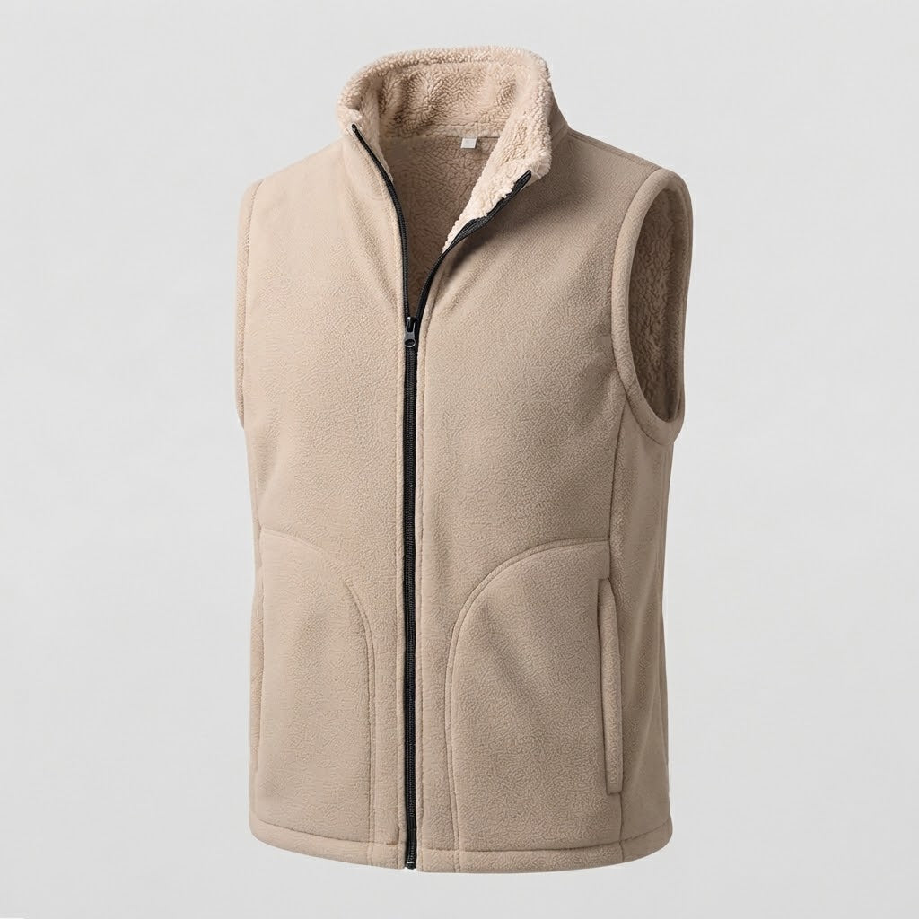 Men's Warm Thermal Fleece Vest with Sherpa Inner Lining, Stand Collar and Hidden Side Pockets EVA-US