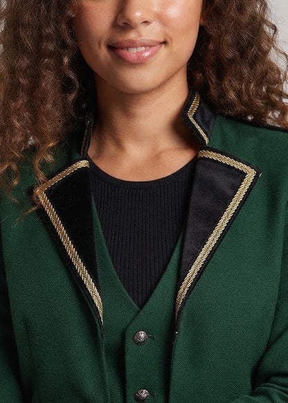 Women's elegant tailcoat with asymmetric details and royal accents EVA-US