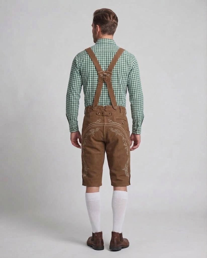 Men's traditional leather shorts with elaborate embroidery EVA-US