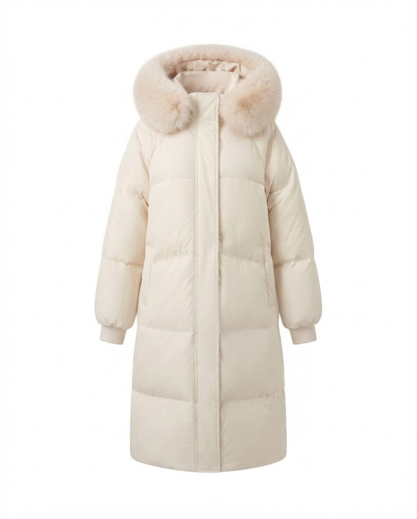 Women's longer quilted winter coat with extra voluminous teddy collar and windproof thermal filling